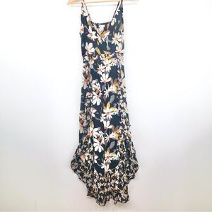 Rue 21 Black Cream Floral Wrap Top Strappy Ruffled Maxi Dress
